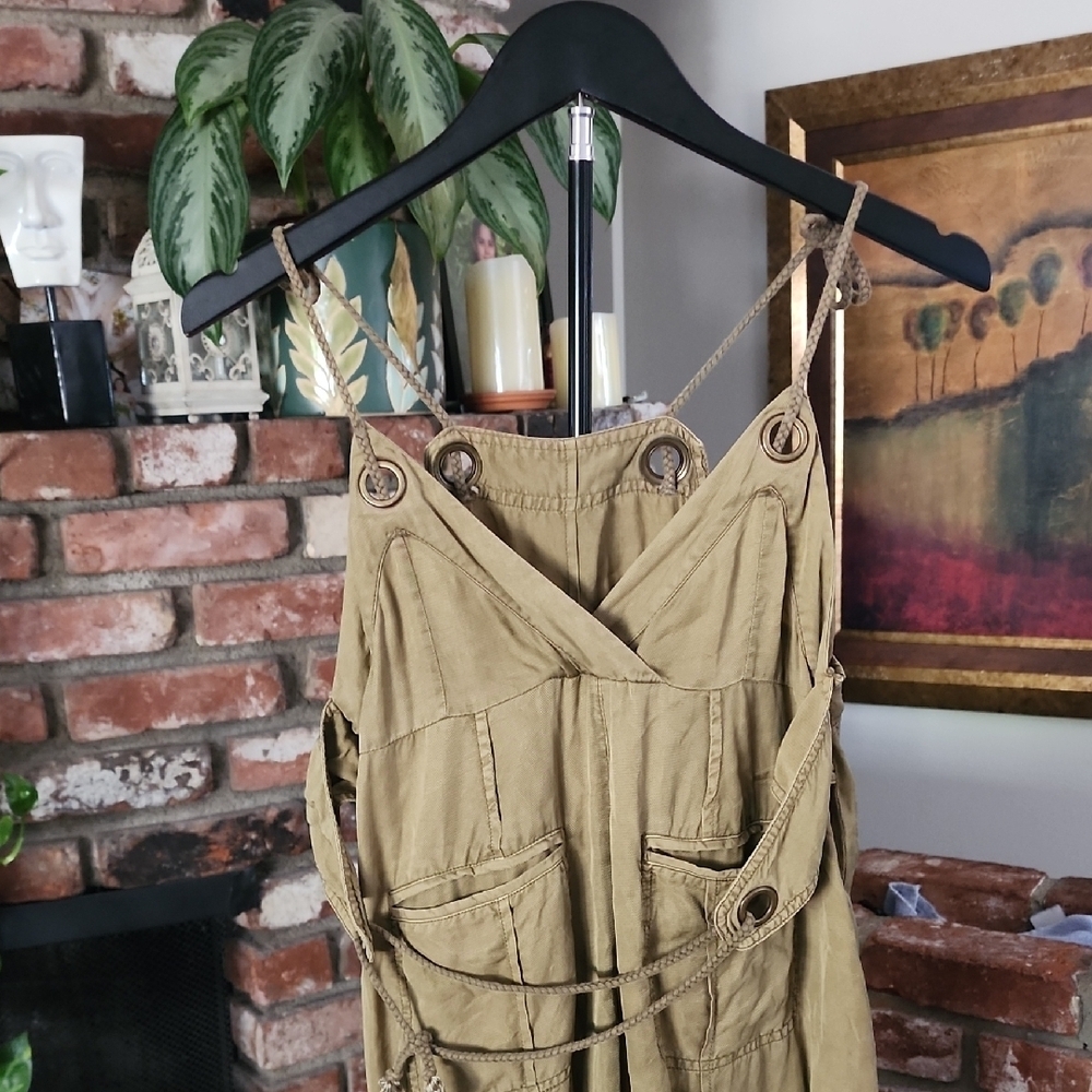 Hei Hei Anthropologie Linen Blend Wide Leg Jumpsuit Olive Green Small - Picture 7 of 16